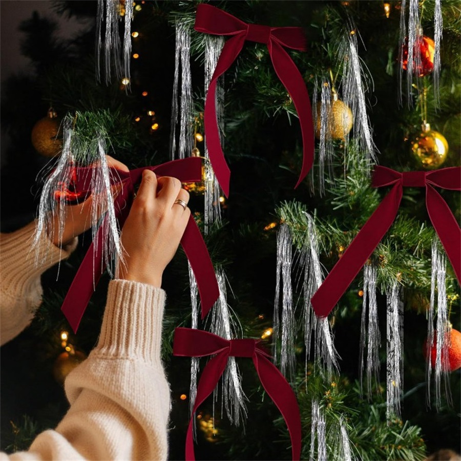 Star Tree Topper - Burgundy Velvet Bows Soft Christmas Tree