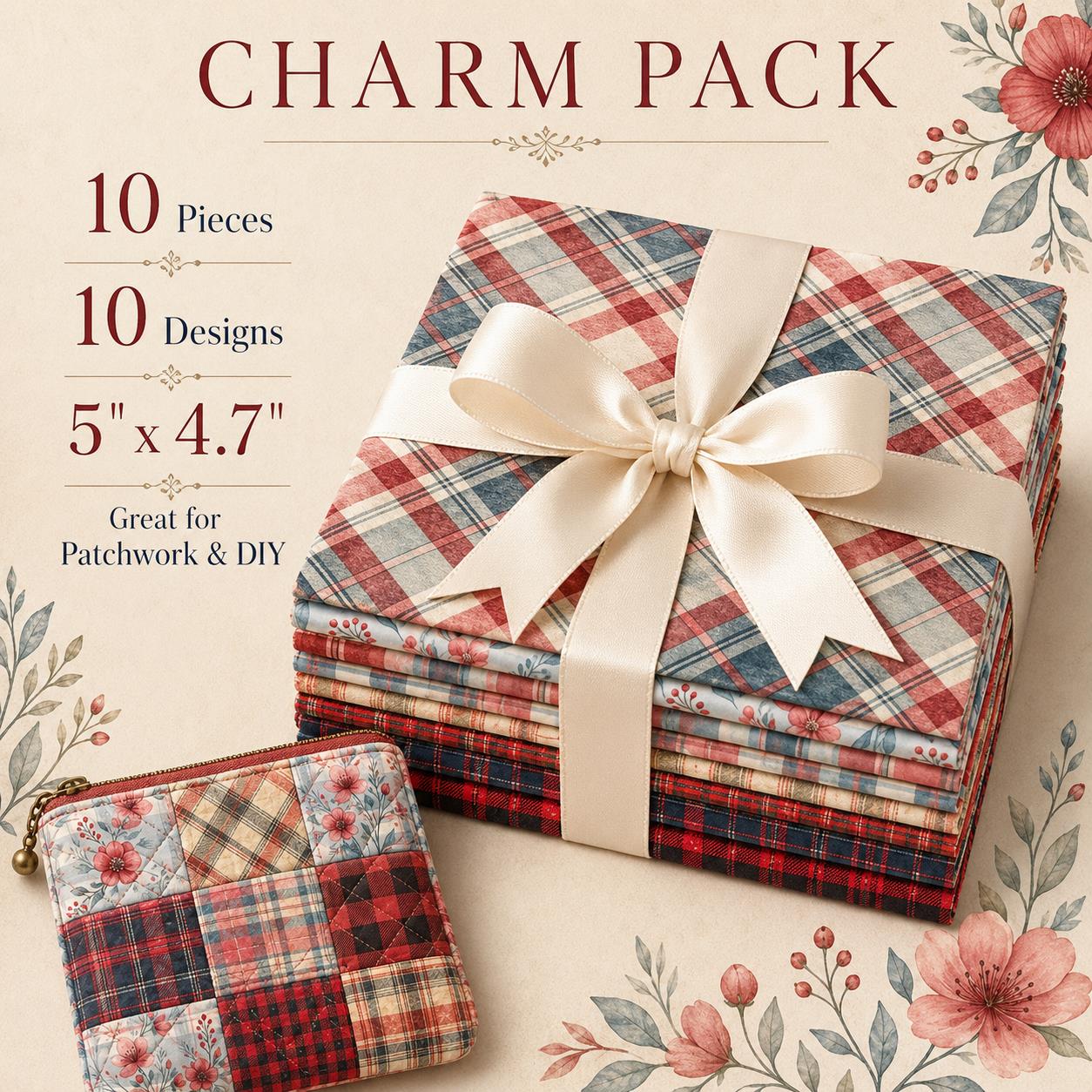 Christmas Throw Blanket - Pre-cut 10Pc/Set Christmas Plaid Series Flower