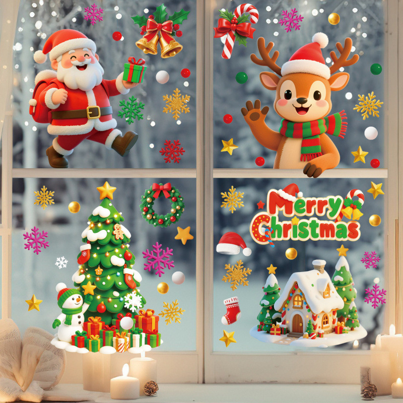 Santa Claus Stickers Blue Snow - Snowflake Window Decal ulasan dan harga