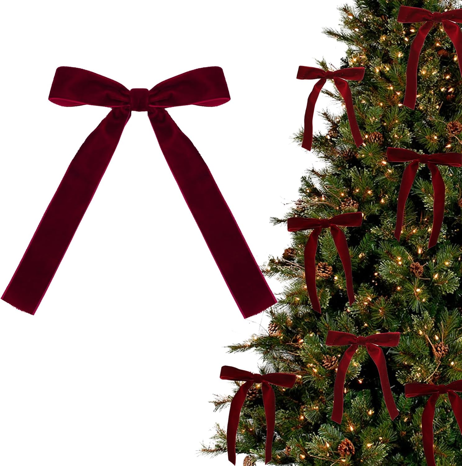 Burgundy Velvet Bows Soft Chri - Star Tree Topper ulasan dan harga