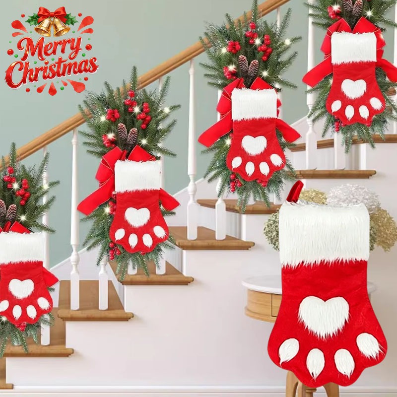 Winter Plush Dog Paw Christmas - Christmas Stocking Hanging ulasan dan harga