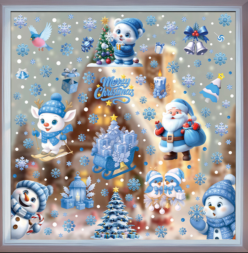Blue Christmas Window Clings-S - Snowflake Window Decal ulasan dan harga