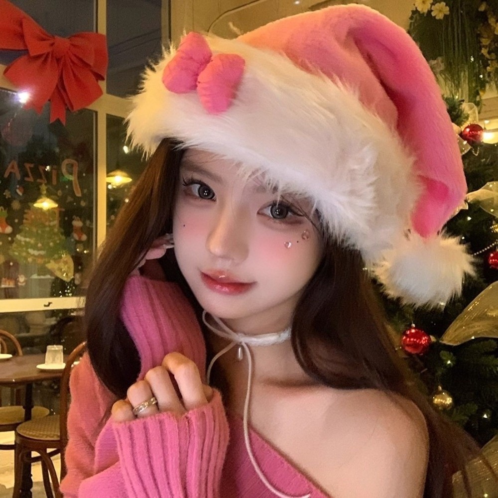 New Star Pattern Pink Bow Sant - Santa Hat Plush ulasan dan harga